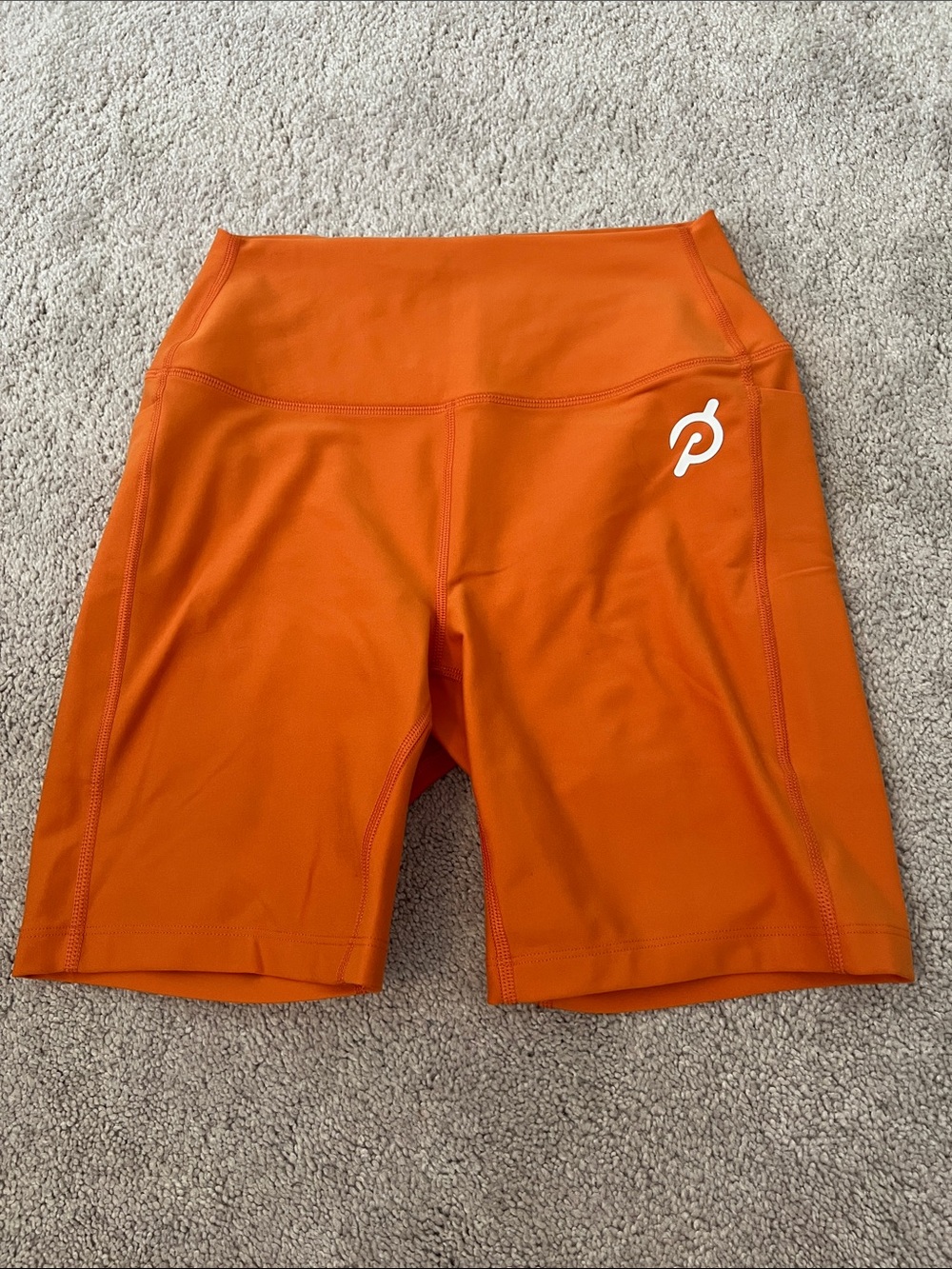 Peloton Bright Orange High-Rise Bike Shorts with Logo